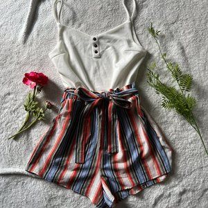 Striped Summer Cami Romper | Tank & Shorts Romper | Sz M | LIKE NEW